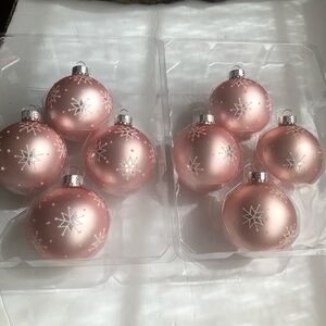 8 Pink Round Glittered Stars Christmas Ornaments